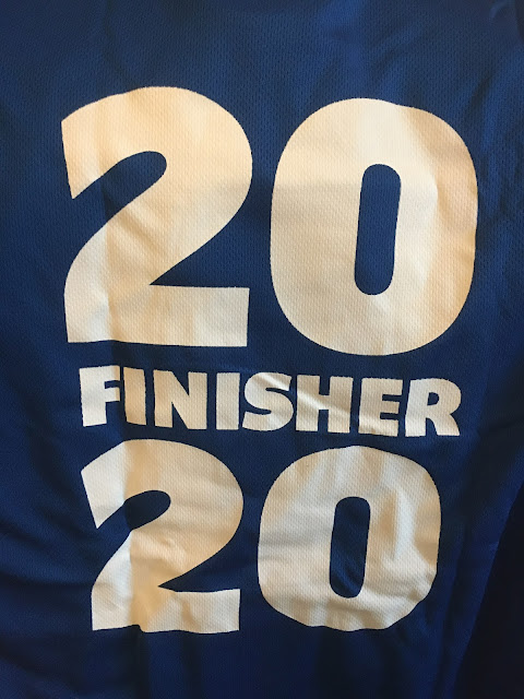 Back of the virtual race shirt that says 2020 finisher.