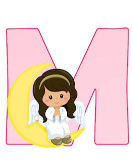 Abecedario Rosa con Angelita, con Números. Pink Alphabet with Angel Girl, with Numbers.
