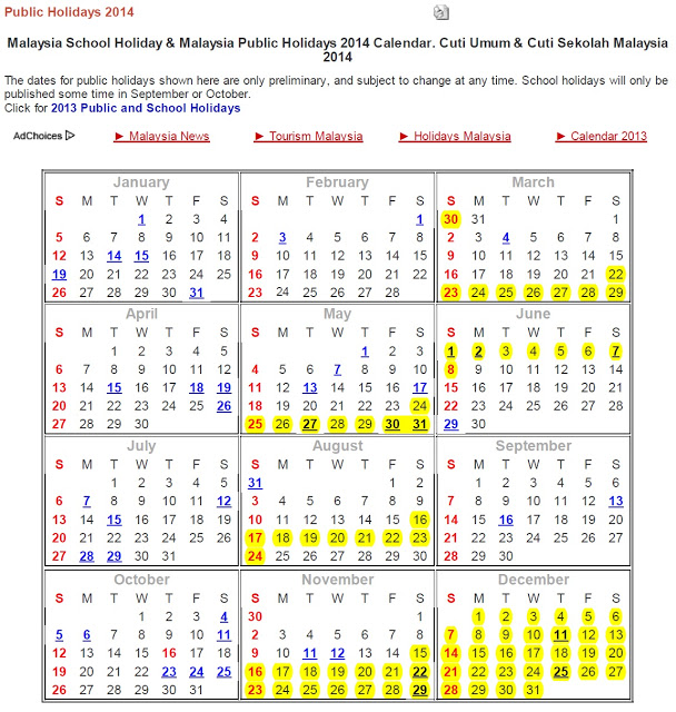 Kalender Cuti Umum Dan Cuti Sekolah 2014  RumaH InFoMaSi