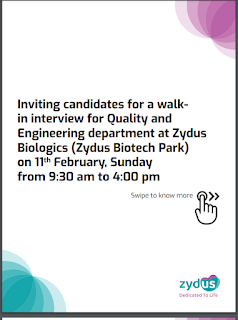 Zydus Biologics Walk In Interview For QA/ QC/ QC Micro Engineering Department
