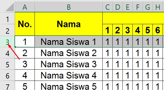 Mengunci Baris di Excel