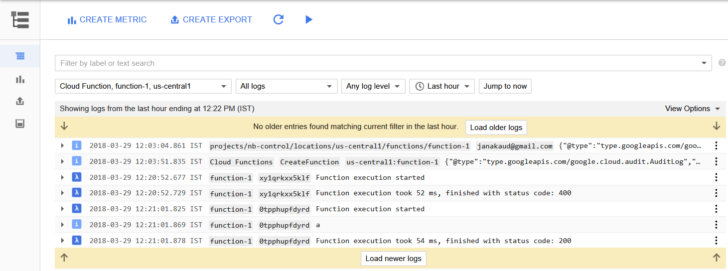 'View Logs' takes you to StackDriver Logging