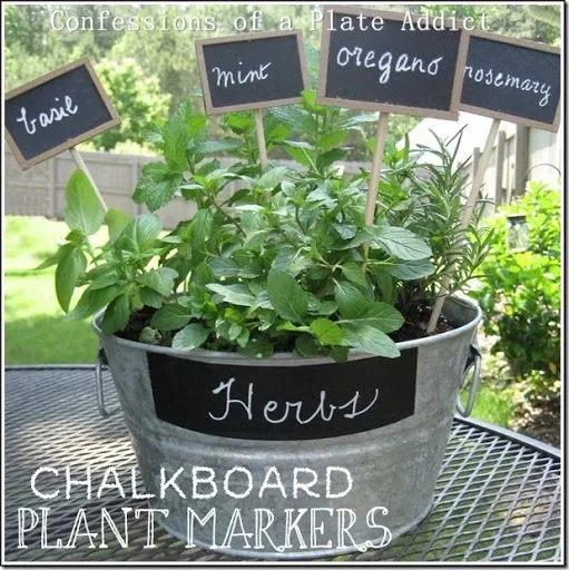 CONFESSIONS OF A PLATE ADDICT Mini Herb Garden with DIY Chalkboard Plant Markers CONFESSIONS OF A PLATE ADDICT Mini Herb Garden with DIY Chalkboard Plant Markers