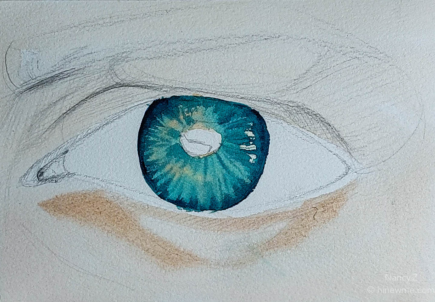 How to draw an eye with blue pupil step by step for beginners,