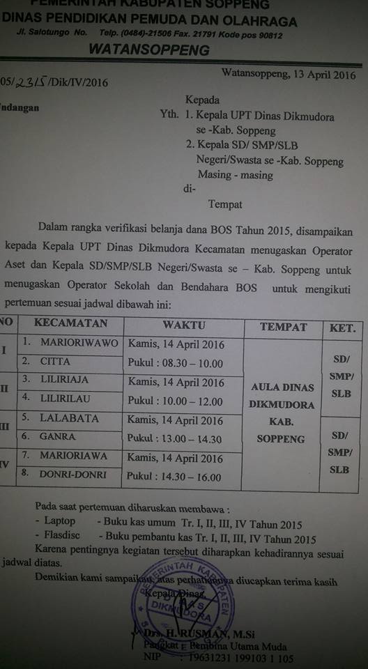 PERTEMUAN BENDAHARA BOS DAN OPERATOR ASET SD/SMP/SLB