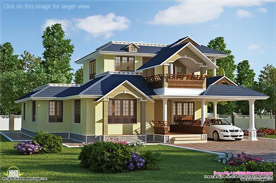 sloping roof villa plan