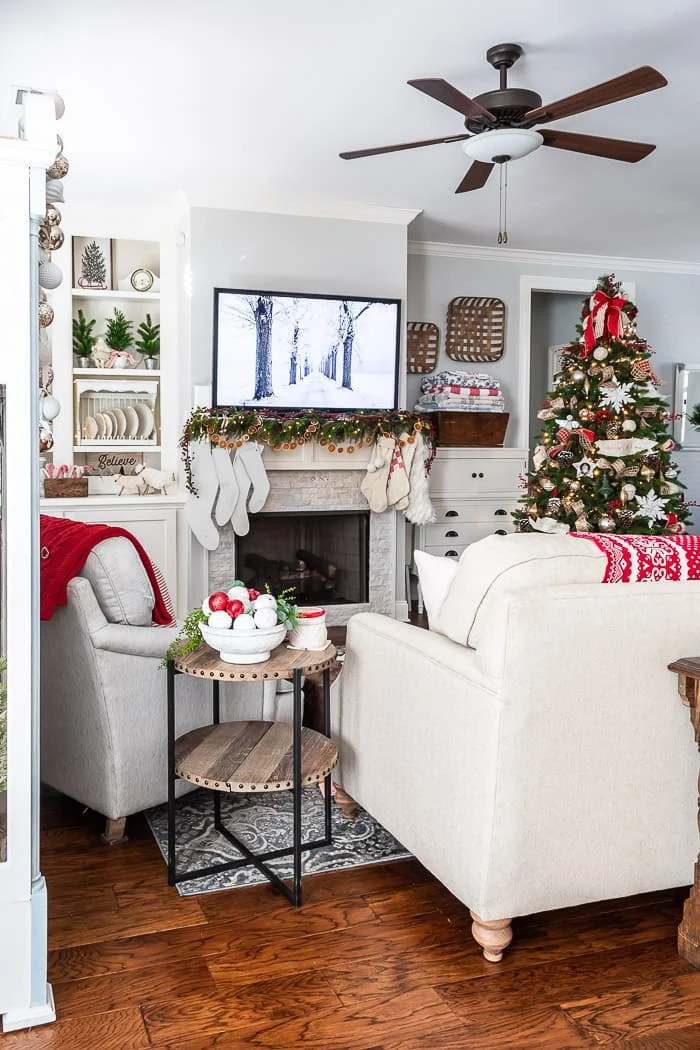 Christmas living room and mantel