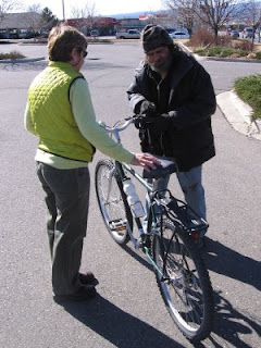 Nan giving Jerry his new used bike