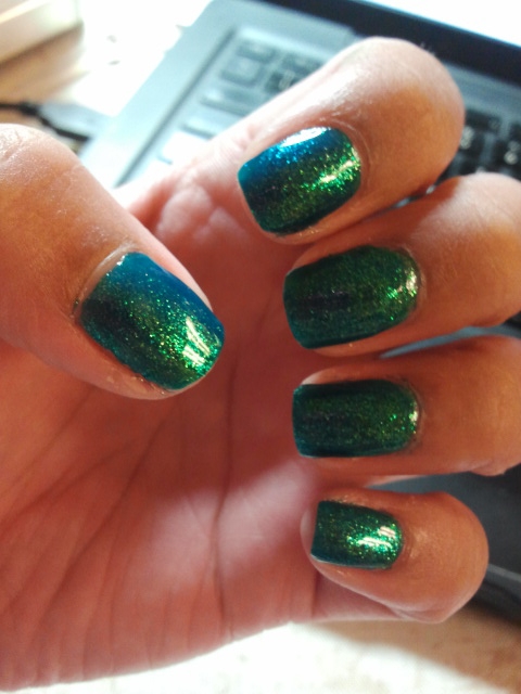 and in other lights the lime green slash gold chunky iridescent glitters 