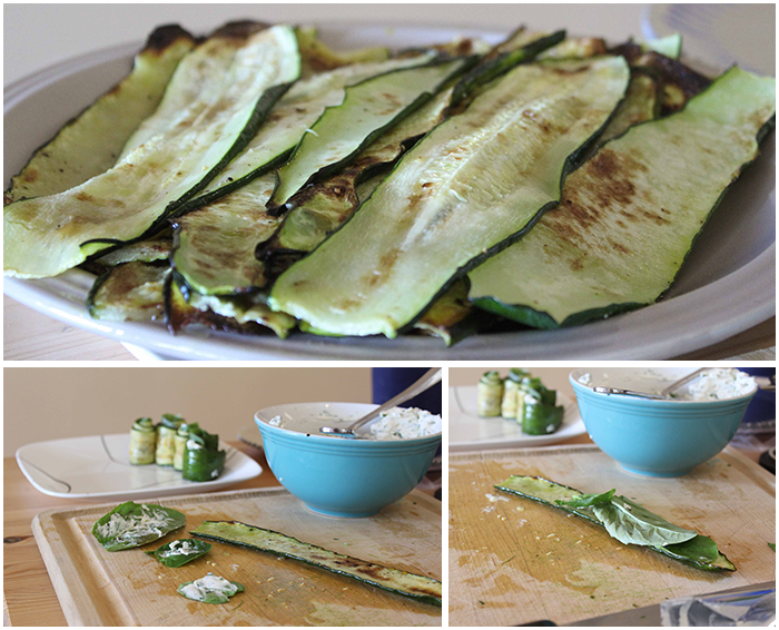 Step-by-step instructions for zucchini basil spiral appetizers