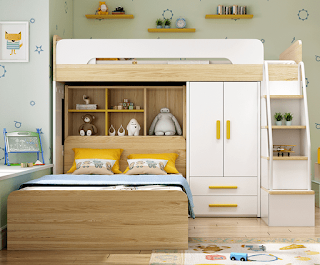 Wooden Bunk Slide Kids Beds with Desk and Drawers in Pakistan