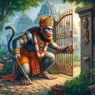 Hanuman waiting at the gate of the garden