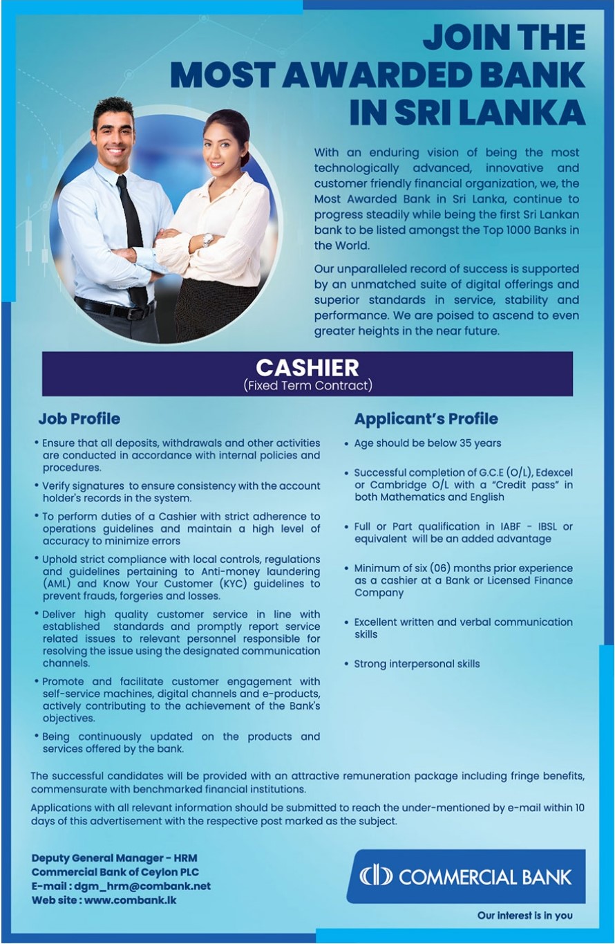 Commercial Bank Cashier Job 2023 November