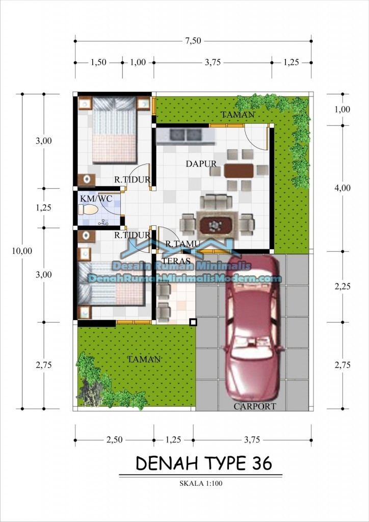 gambar denah rumah sederhana type 36 3