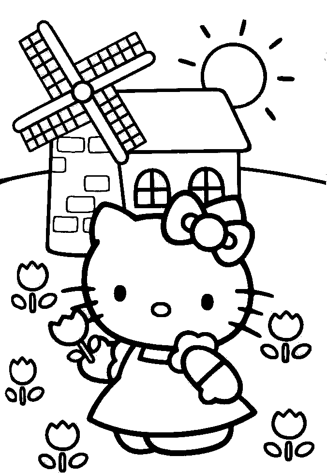 Hello Kitty Coloring PagesHello Kitty Hello Kitty and Flower in Windmill