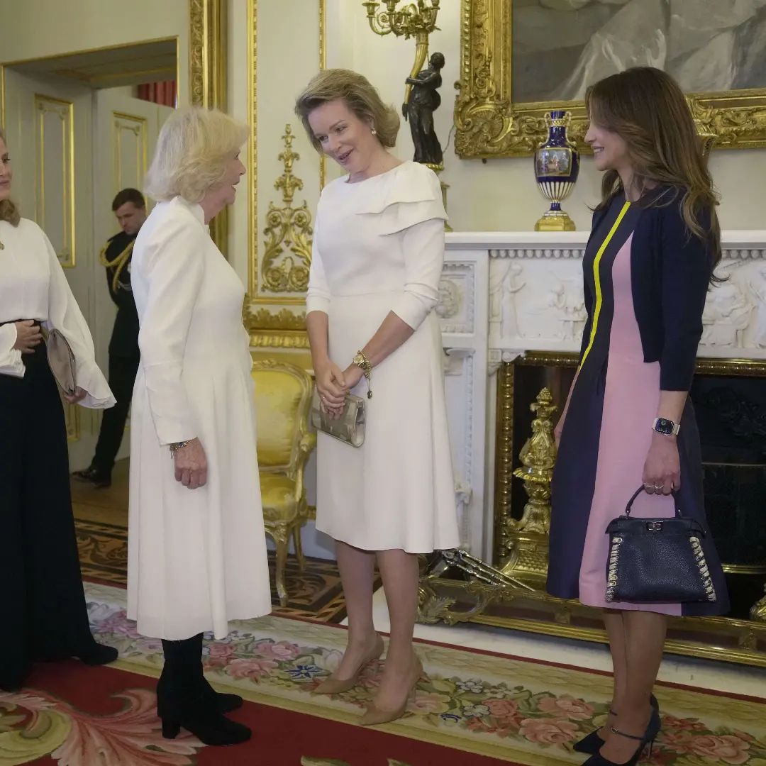 Queen Camilla, Queen Rania and Queen Mathilde at Buckingham Palace
