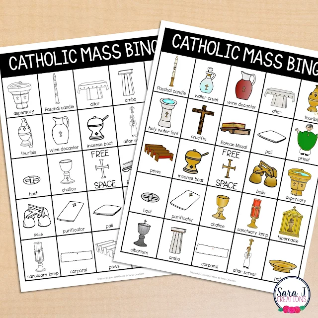 Play Mass Item Bingo during your on your Catholic zoom call with kids.