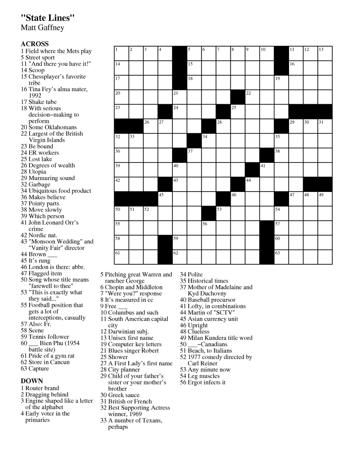 matt gaffneys weekly crossword contest september 2011