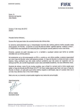 Esporte Geral Brasil: Valcke envia carta de desculpas e 