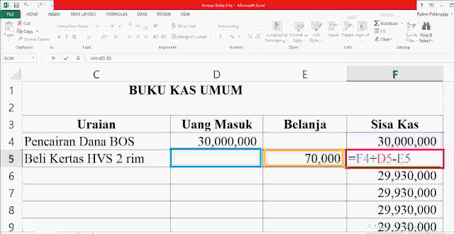 Rumus Exel Buku Kas Umum