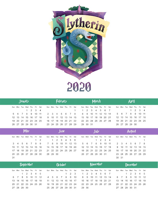 Slytherin: Calendario 2020 para Imprimir Gratis. 