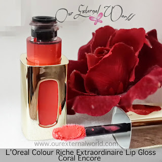 L'Oreal Paris Extraordinaire Lip Gloss - 202 Coral Encore - Review, Swatch, cannes 2015, team gloss, Katarina Kaif