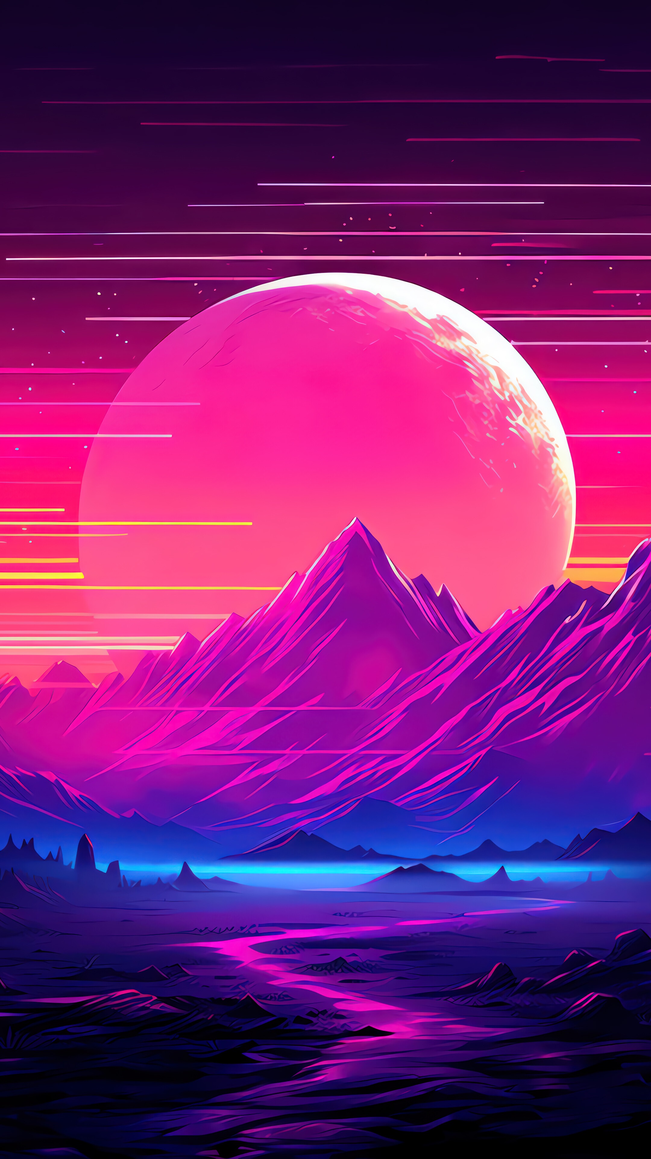 Sunset Mountain Retrowave Scenery 4K Android Mobile Phone