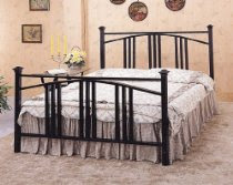 Full Size Satin Black Convex Mission Style Metal Bed Headboard & Footboard