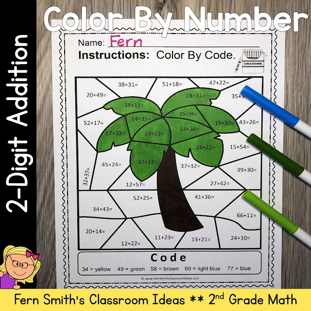 Freebie Friday - Practice 2-Digit Addition Color By Number by Fern Smith's Classroom Ideas. Click here to download it today!