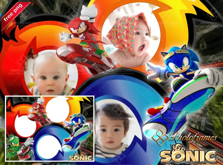 Marco de Sonic, Tails y knuckles para poner 3 fotos infantiles