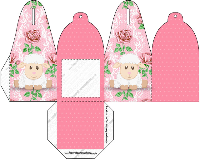 Ovejita en Shabby Chic de Rosas Rosadas: Cajas para Imprimir Gratis.