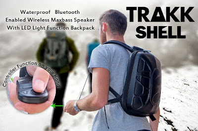 TRAKK Shell Waterproof Lightweight Bluetooth Enabled Wireless Maxbass Speaker Backpack