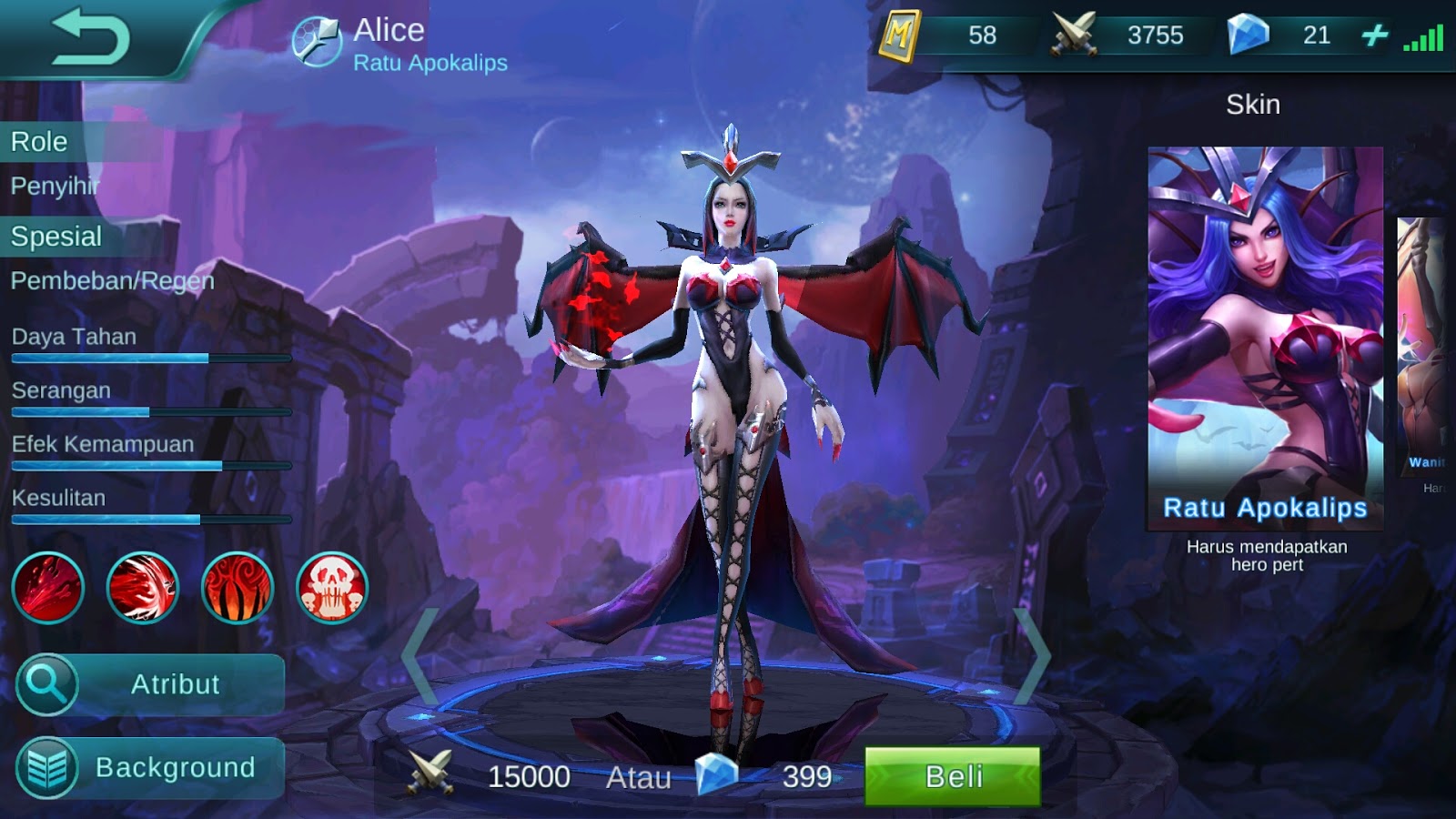 Hero Alice Ratu Apocalips Immortal Build Set Up Gear DolskyCorp