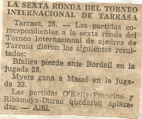 I Torneo Internacional de Terrassa 1960, noticia sobre la sexta ronda