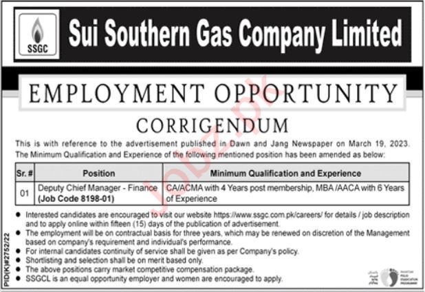 Sui Southern Gas Company Limited SSGC Management Posts