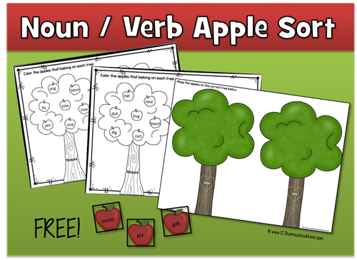 Nouns and Verbs (Apple theme practice for 1st-3rd grade)