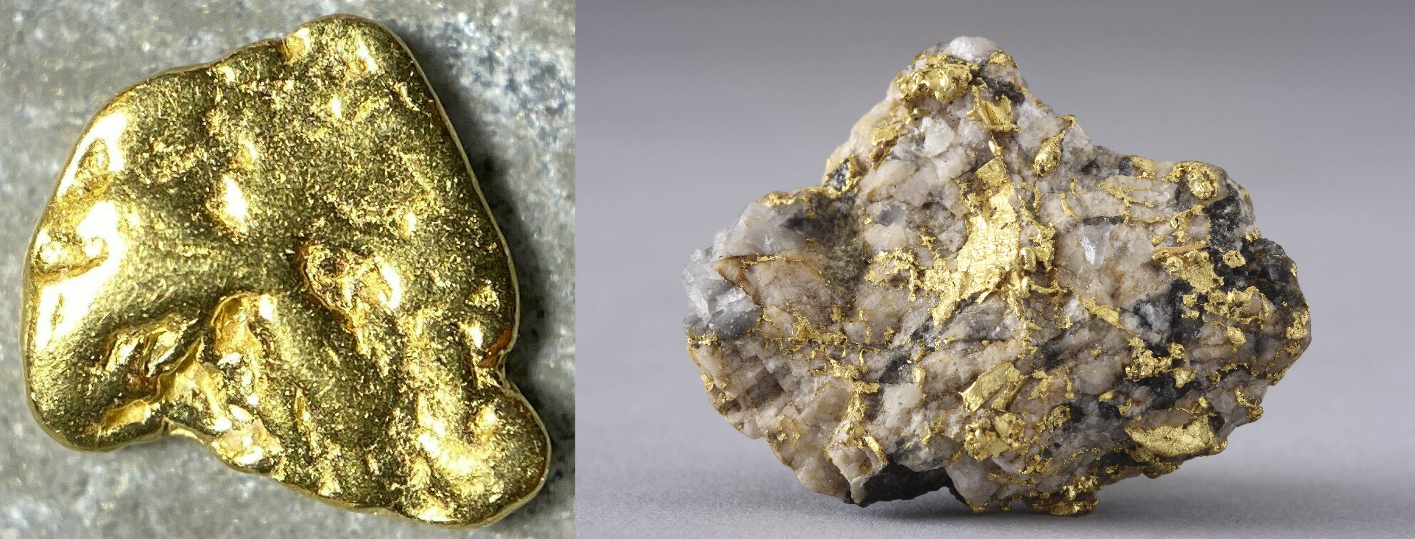 Pepitas de mina de ouro objeto de mineração de minério precioso