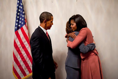 Michele Obama embracing Vicki Kennedy following health care speech 9 September 2009