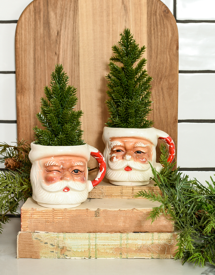 Santa mugs filled with Christmas trees
