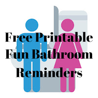 Free Printable Bathroom Reminders, featuring graphics of a toilet and a male and female