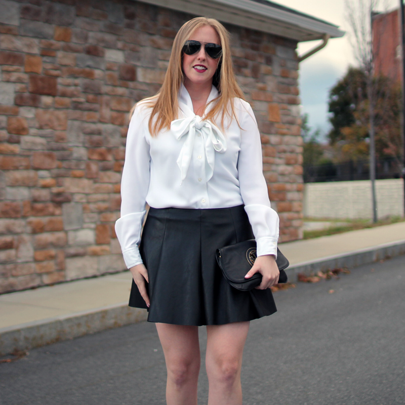 faux leather pleated skater skirt, boston fashion blogger, boston style blog, boston fashion blog, black and white looks, black and white style