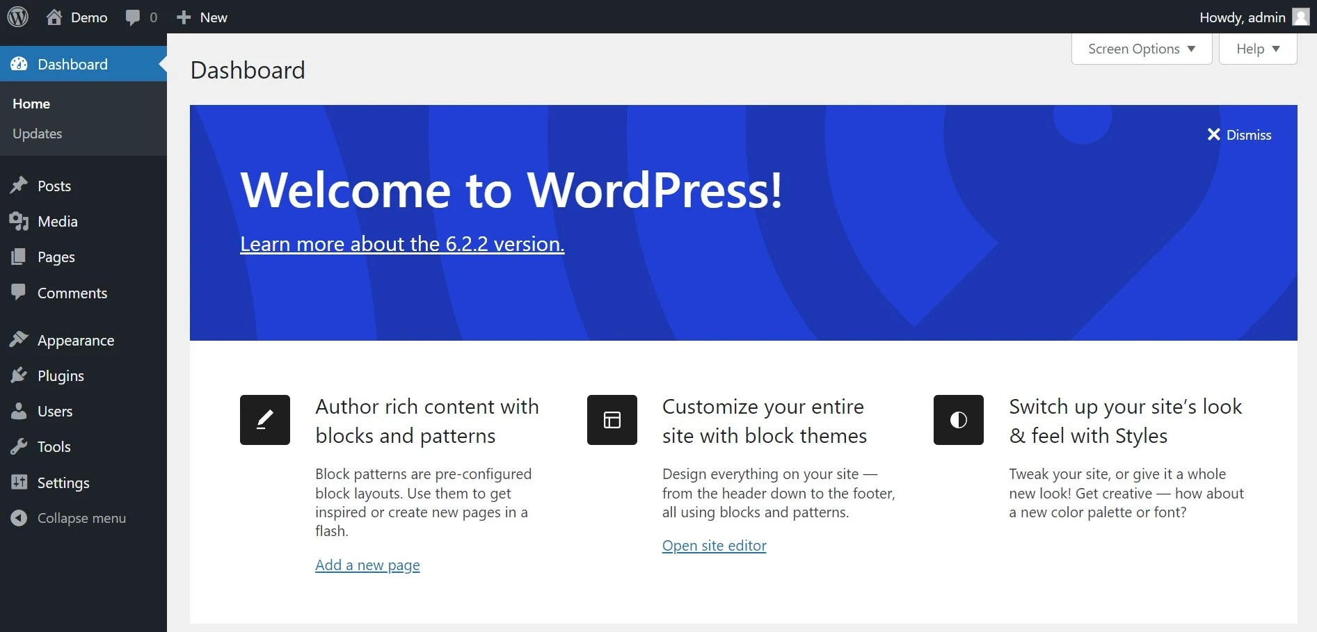 WordPress dashboard