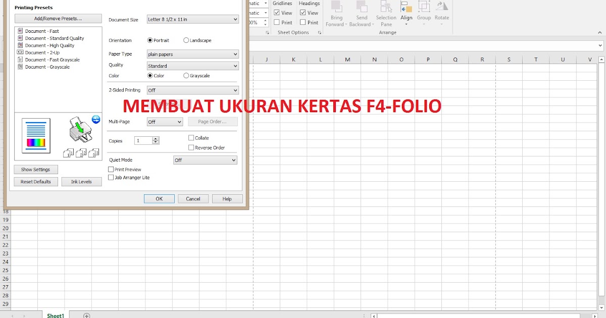 Membuat Ukuruan Kertas Folio (F4) Pada Excel 2016 ~ Cari 