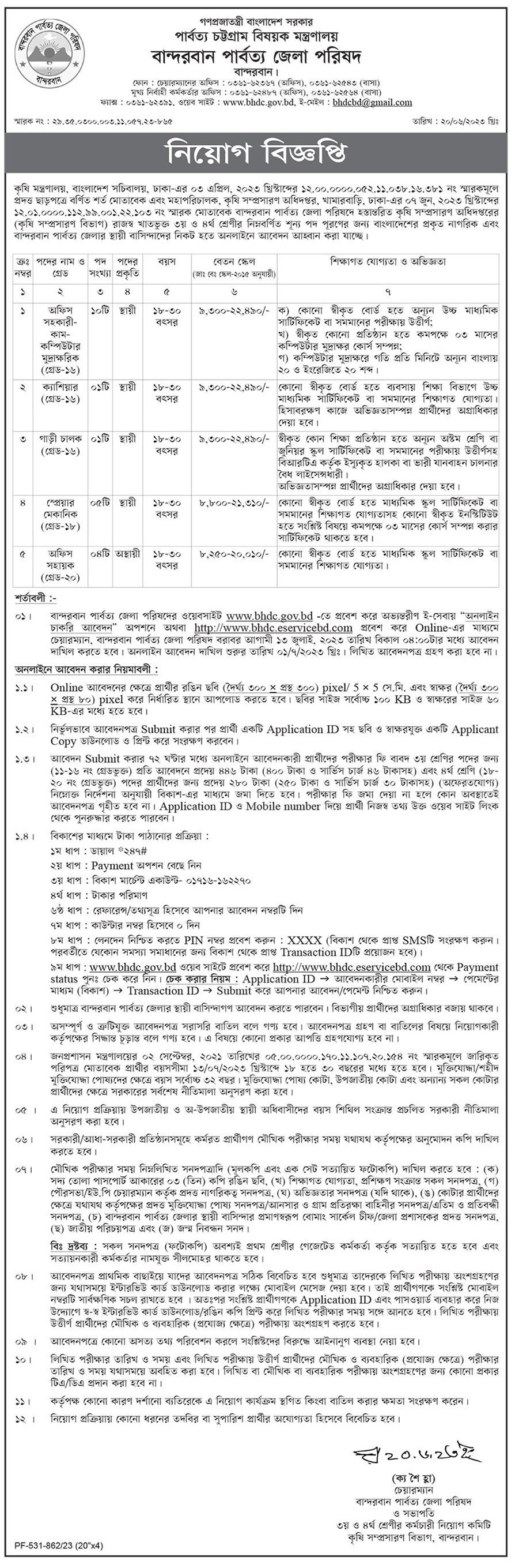 Bandarban Hill District Council BHDC Job Circular 2023