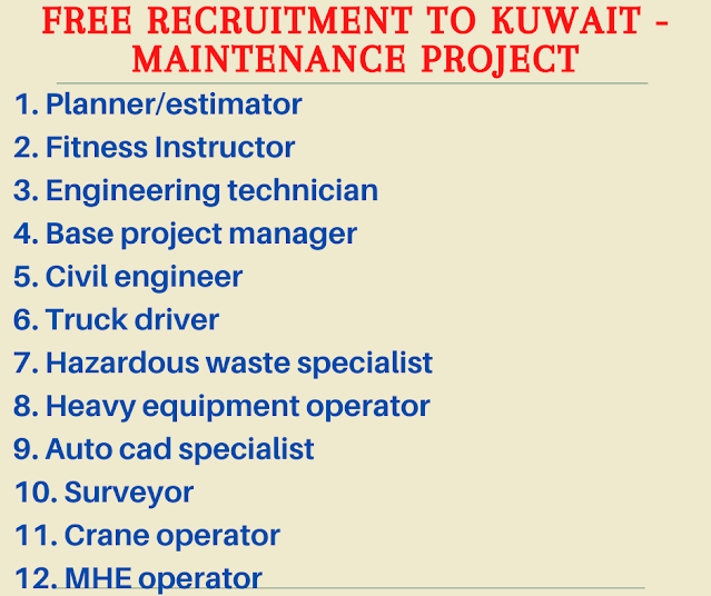 Free recruitment to Kuwait - Maintenance Project