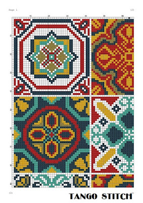 Portugal ceramic tile ornaments cross stitch embroidery - Tango Stitch