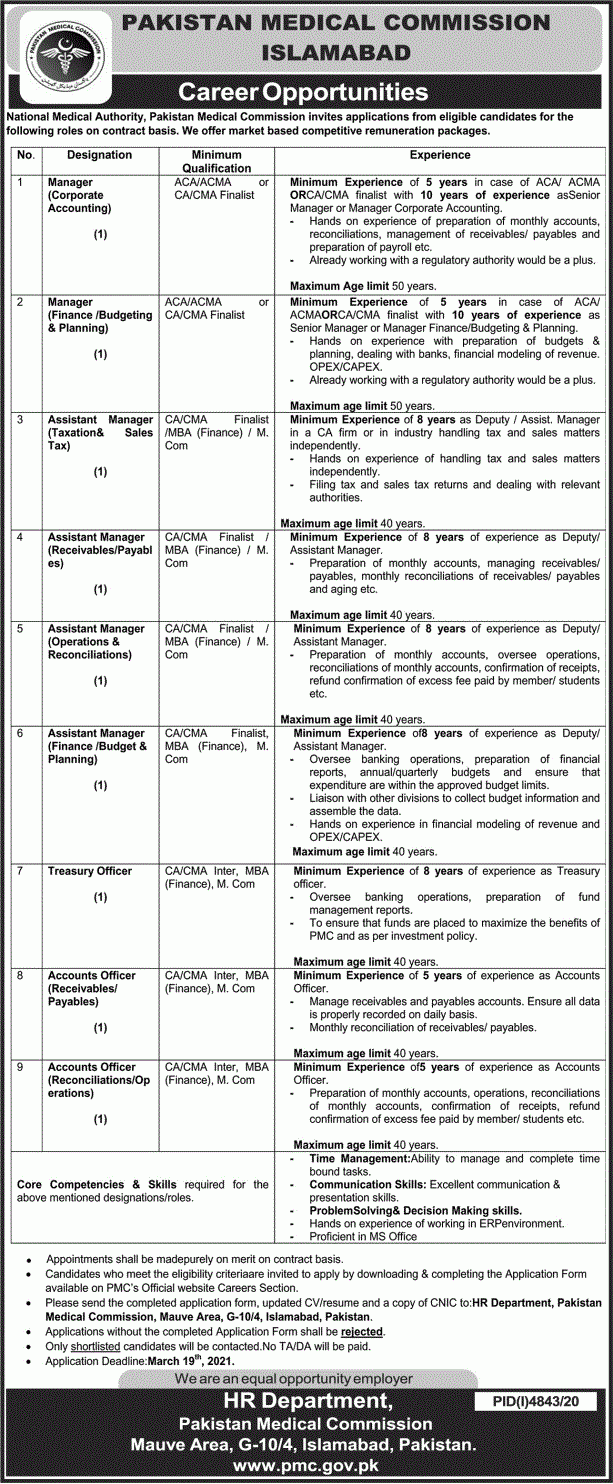 Pakistan Medical Commission (PMS) Jobs March 2021