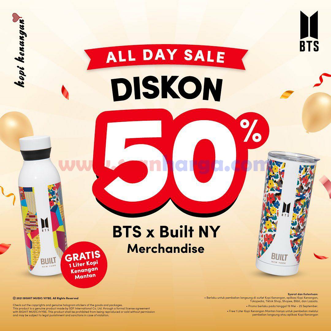 KOPI KENANGAN Promo All Day Sale Diskon 50% For BTS x Build NY Merchandise*