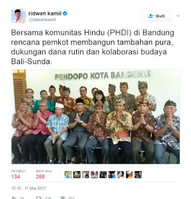 Ridwan Kamil Akan Bangun Pura di Bandung