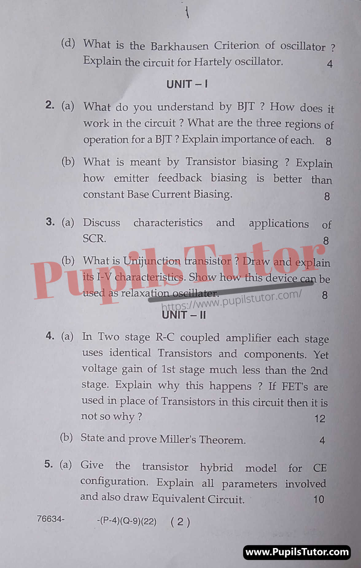 M.D. University M.Sc. [Physics] Electronics-I Third Semester Important Question Answer And Solution - www.pupilstutor.com (Paper Page Number 2)